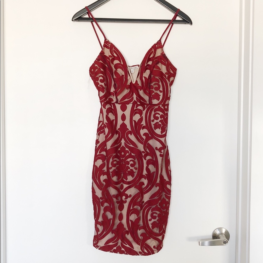 Maroon Red Lacy Elegant Sexy Deep V Bodycon Dress